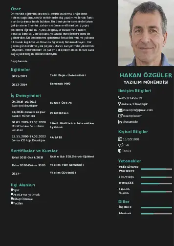 Yazılım Mühendisi Cv Örnekleri cv indir